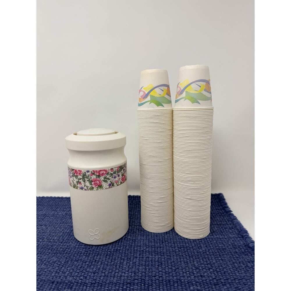 VTG Used Dixie Cup Dispenser Floral Pink With 196 New -Dixie Cups